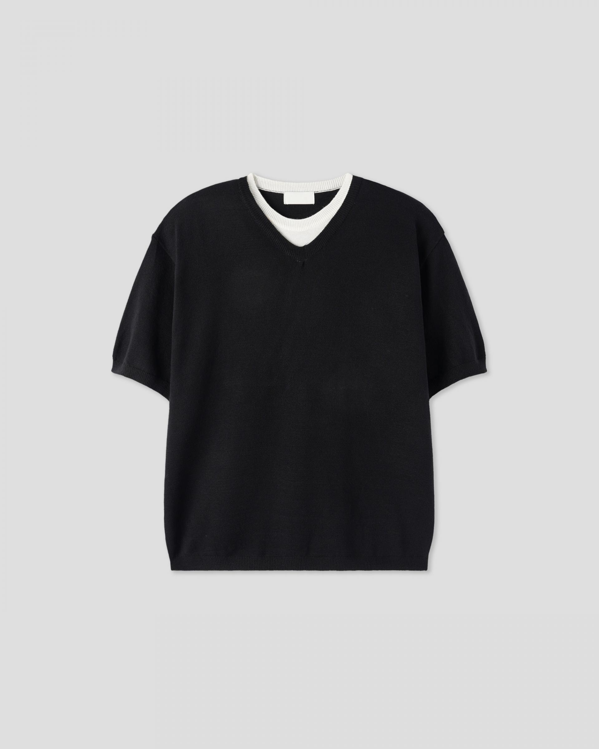 v-neck layered half knit