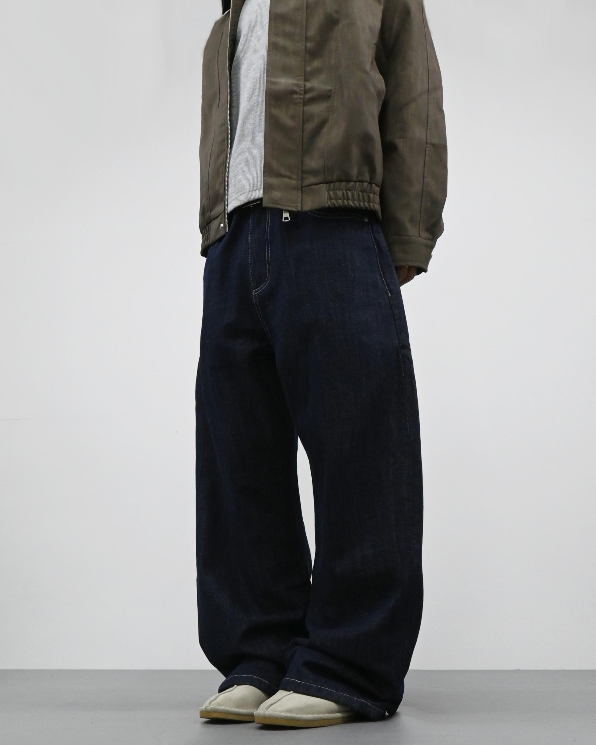 velcro deep indigo denim pants