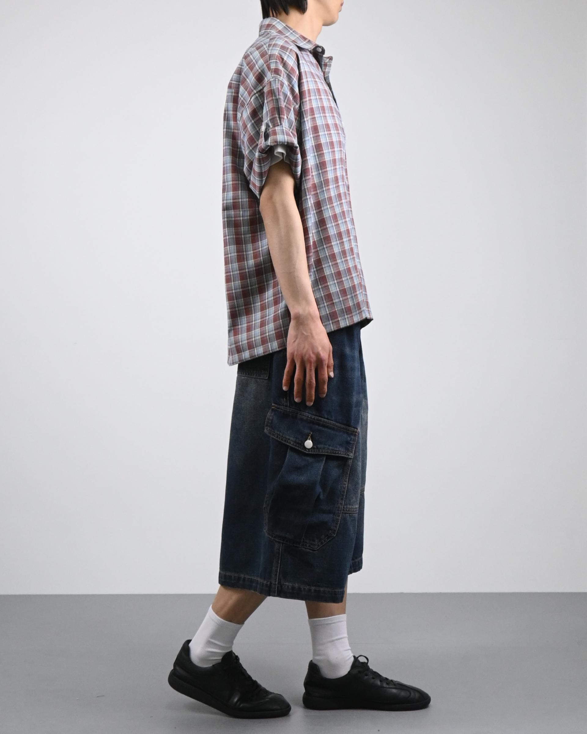vintage washing cargo bermuda denim pants