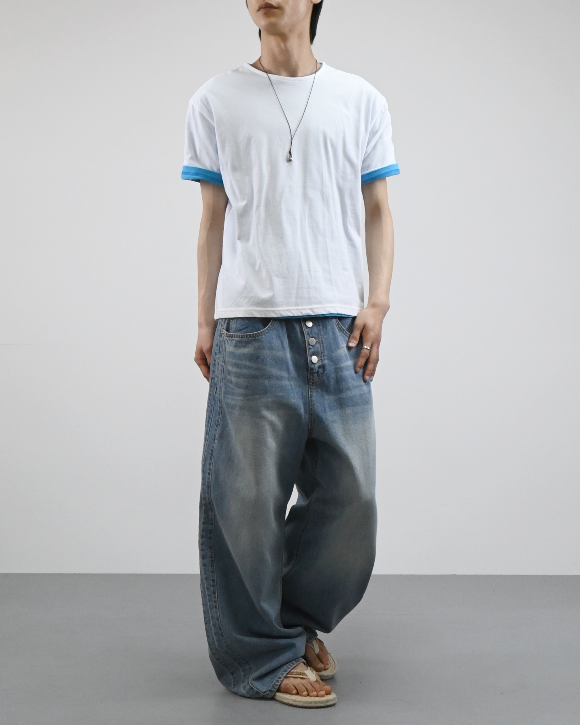 snap track denim pants