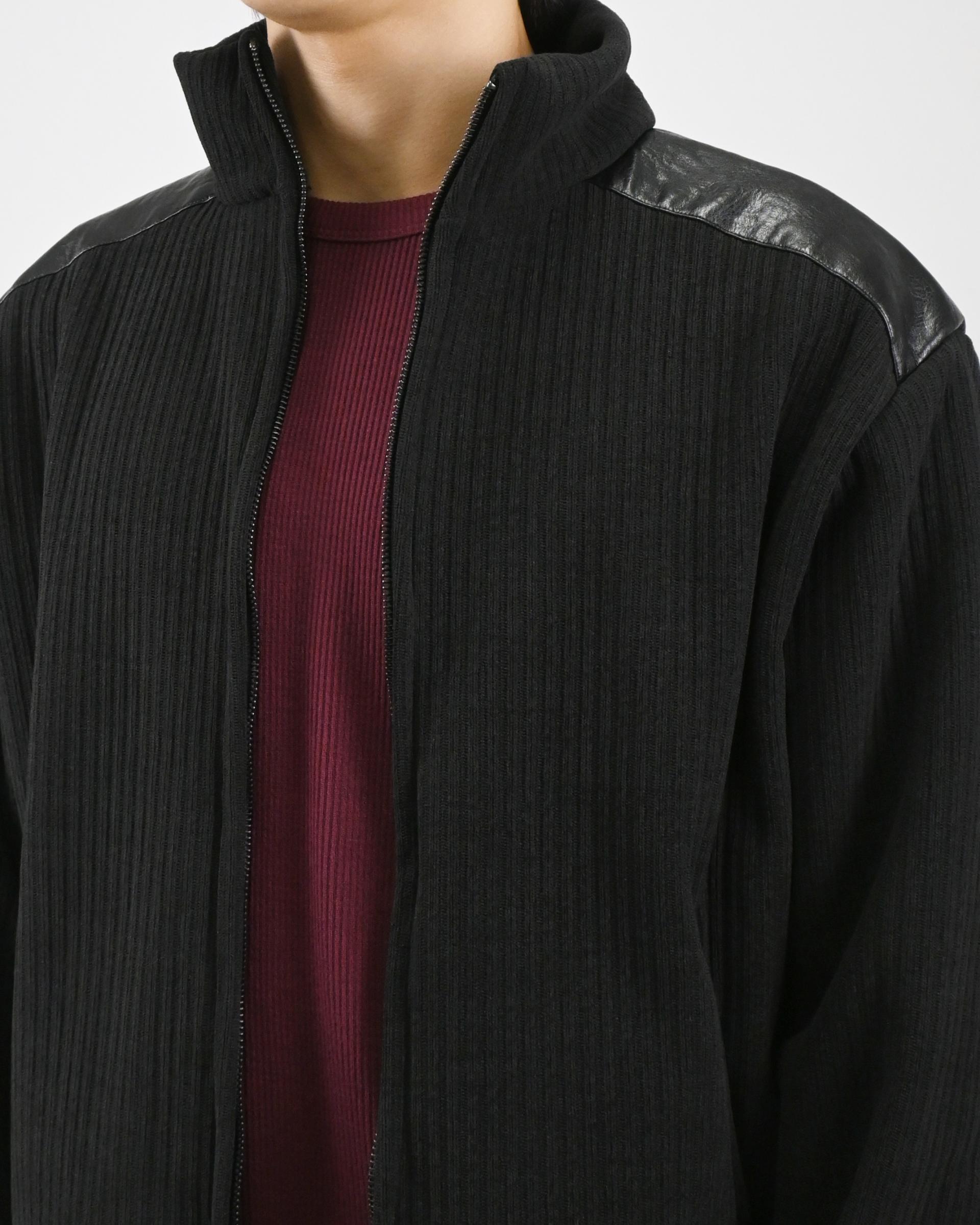 leather contrast knit jacket