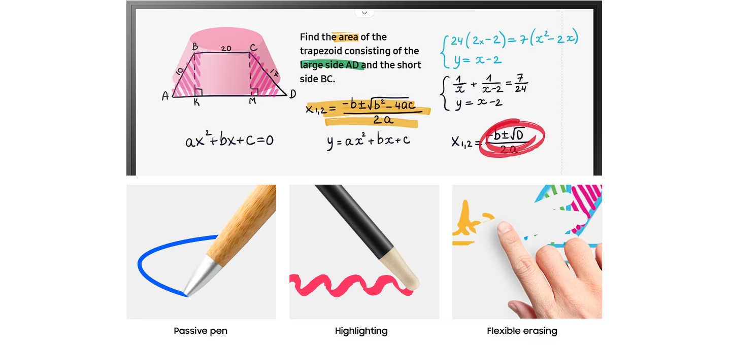 여러가지 펜 모드로 그려지는 Flip3의 화면을 보여주고 있습니다.