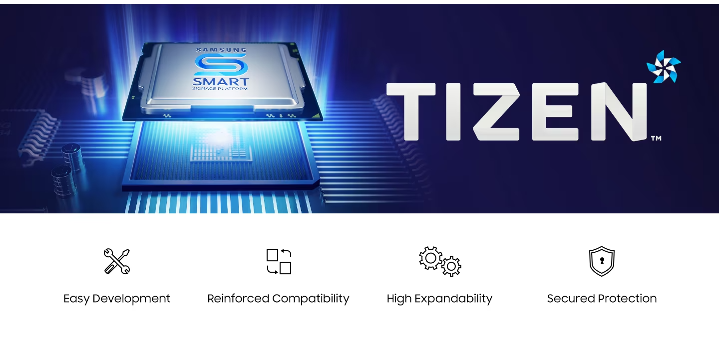 TIZEN 로고와 반도체 모양을 보여주고 있습니다.