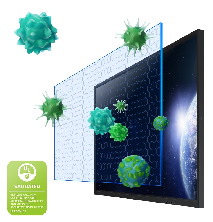 항균 코팅 필름을 인포그래픽을 통해 보여주고 있습니다.