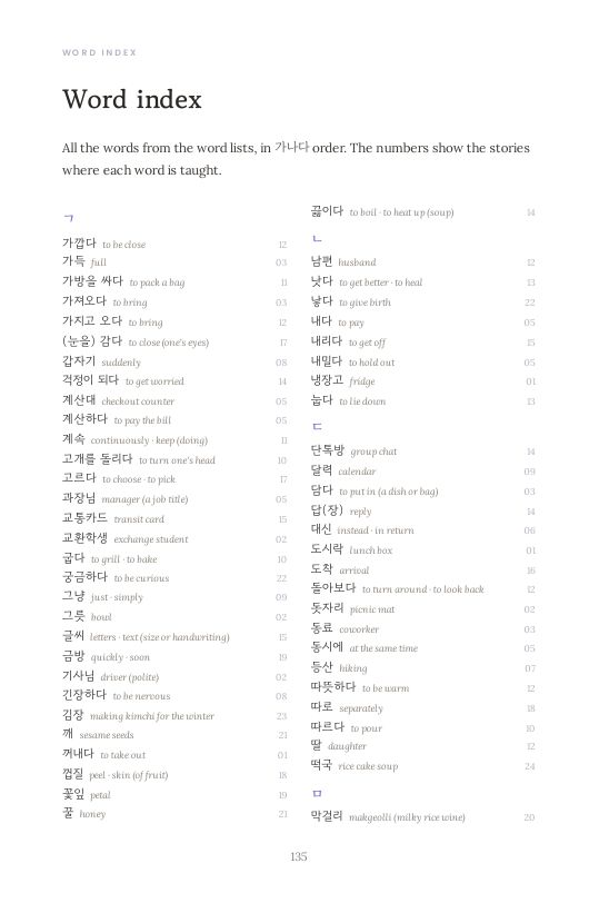 Word index at the back
