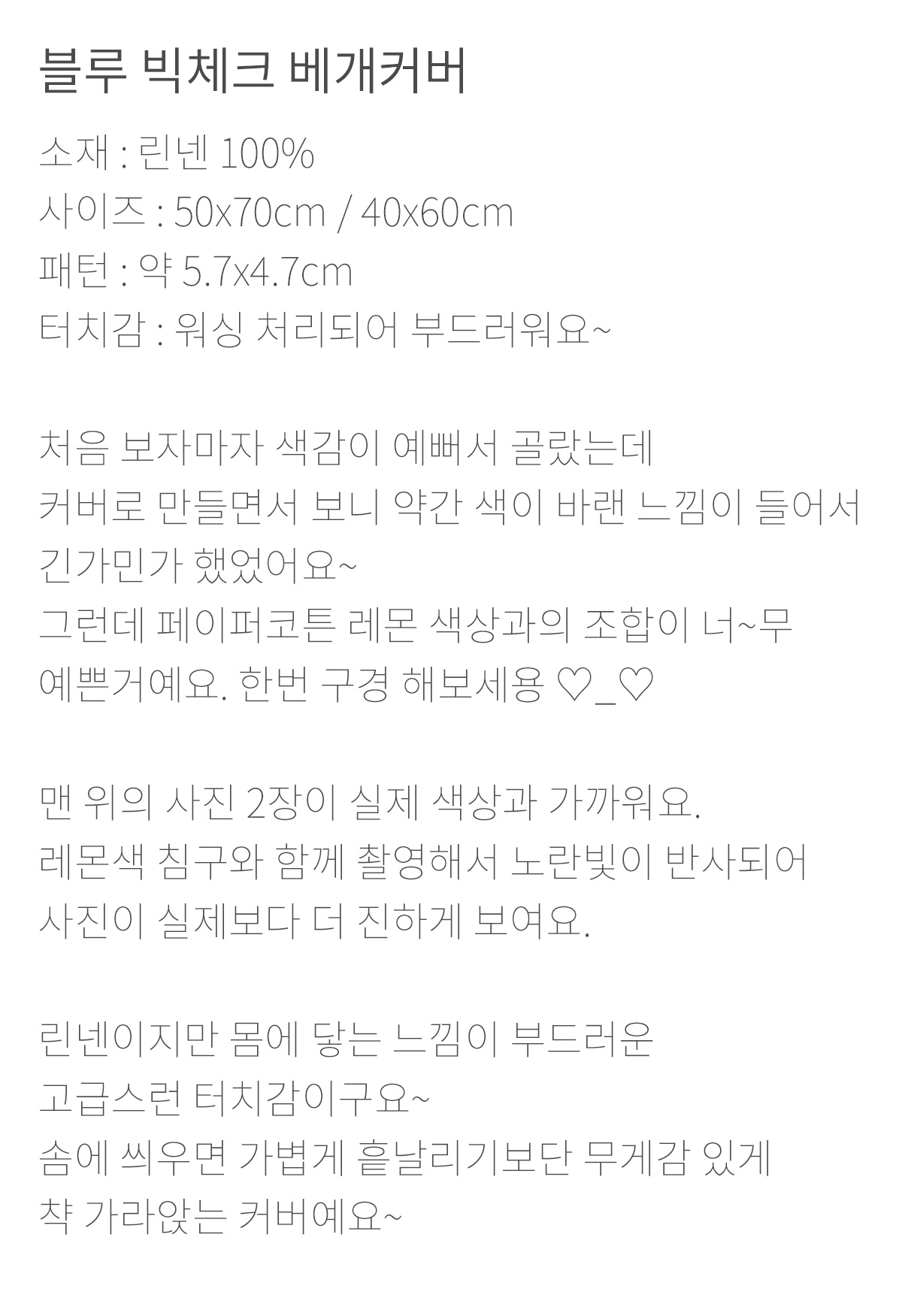블루 빅체크 베개커버(2size)