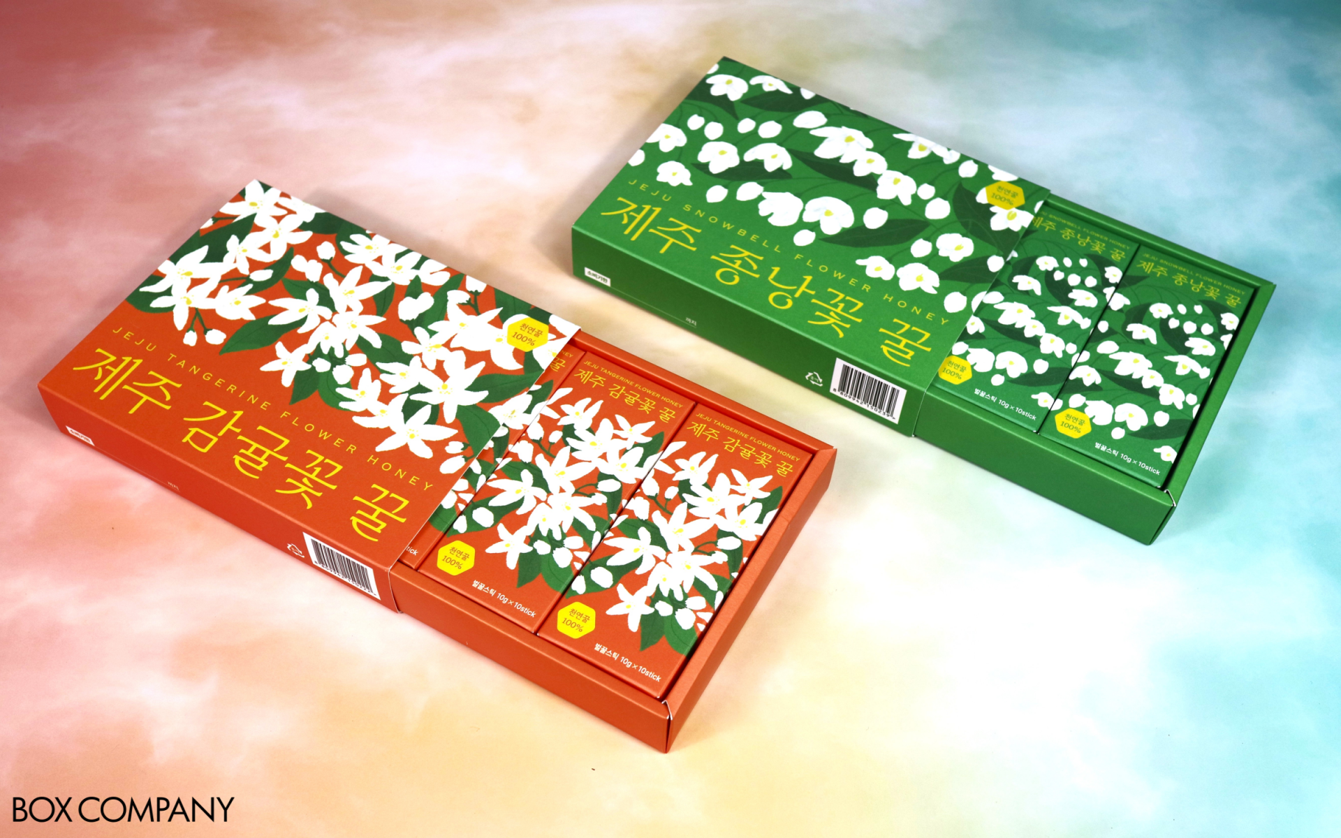 고급 제주 감귤꽃 꿀스틱 패키지 | 그린비즈 | 스틱꿀 슬리브 박스 : 슬리브박스 샘플 | 박스제작 전문업체 | 박스컴퍼니