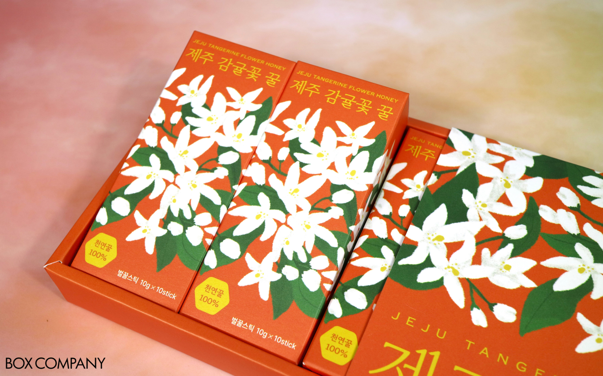 고급 제주 감귤꽃 꿀스틱 패키지 | 그린비즈 | 스틱꿀 슬리브 박스 : 슬리브박스 샘플 | 박스제작 전문업체 | 박스컴퍼니