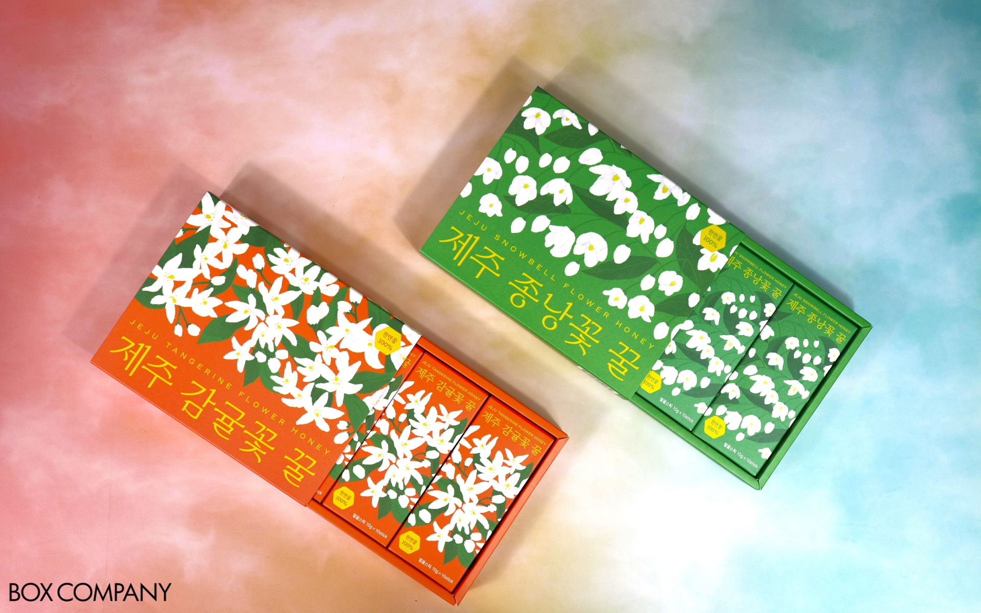 고급 제주 감귤꽃 꿀스틱 패키지 | 그린비즈 | 스틱꿀 슬리브 박스 : 슬리브박스 샘플 | 박스제작 전문업체 | 박스컴퍼니