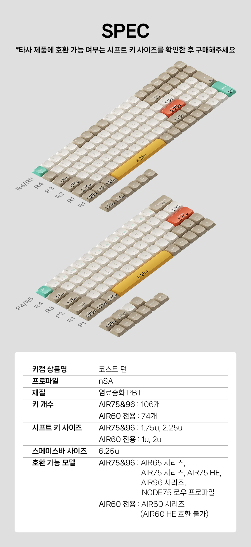 NUPHY 코스트 던 키캡 로우 프로파일 염료승화 PBT 영문