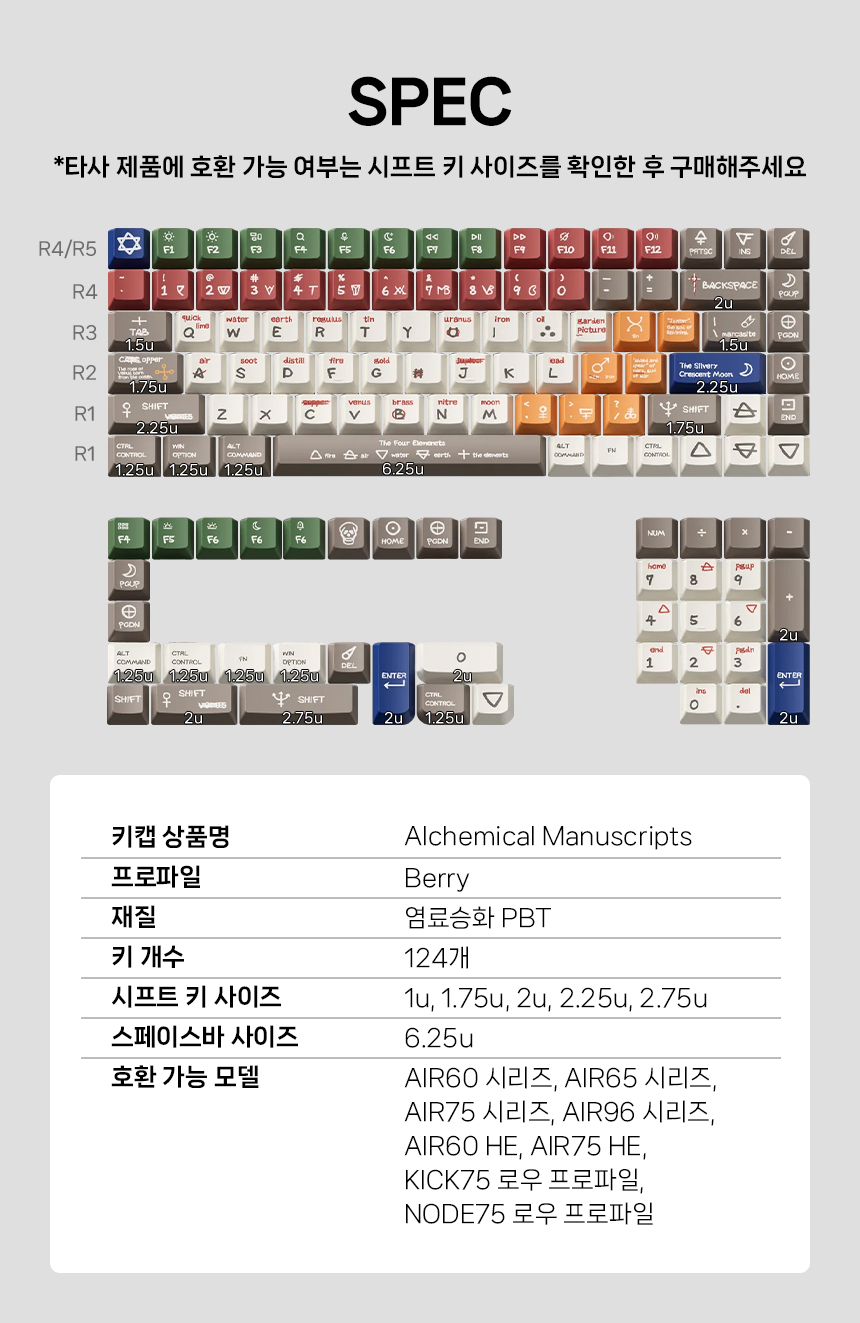 NUPHY 알케미컬 디자인 Berry 프로파일 키캡 로우 프로파일 염료승화 PBT 영문