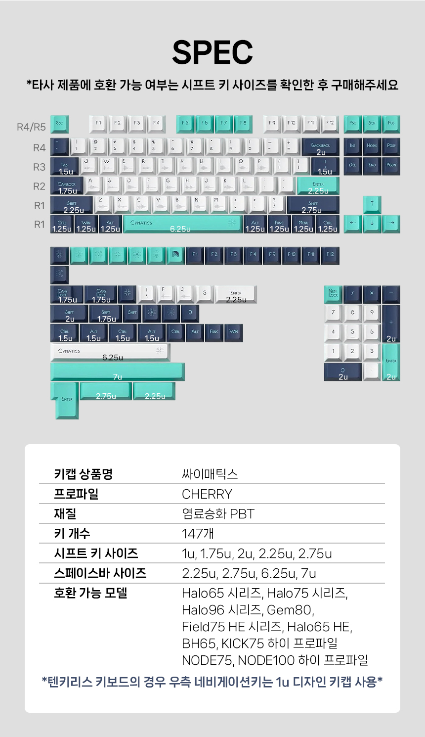 NUPHY 싸이매틱스 디자인 키캡 하이 프로파일 염료승화 PBT 영문