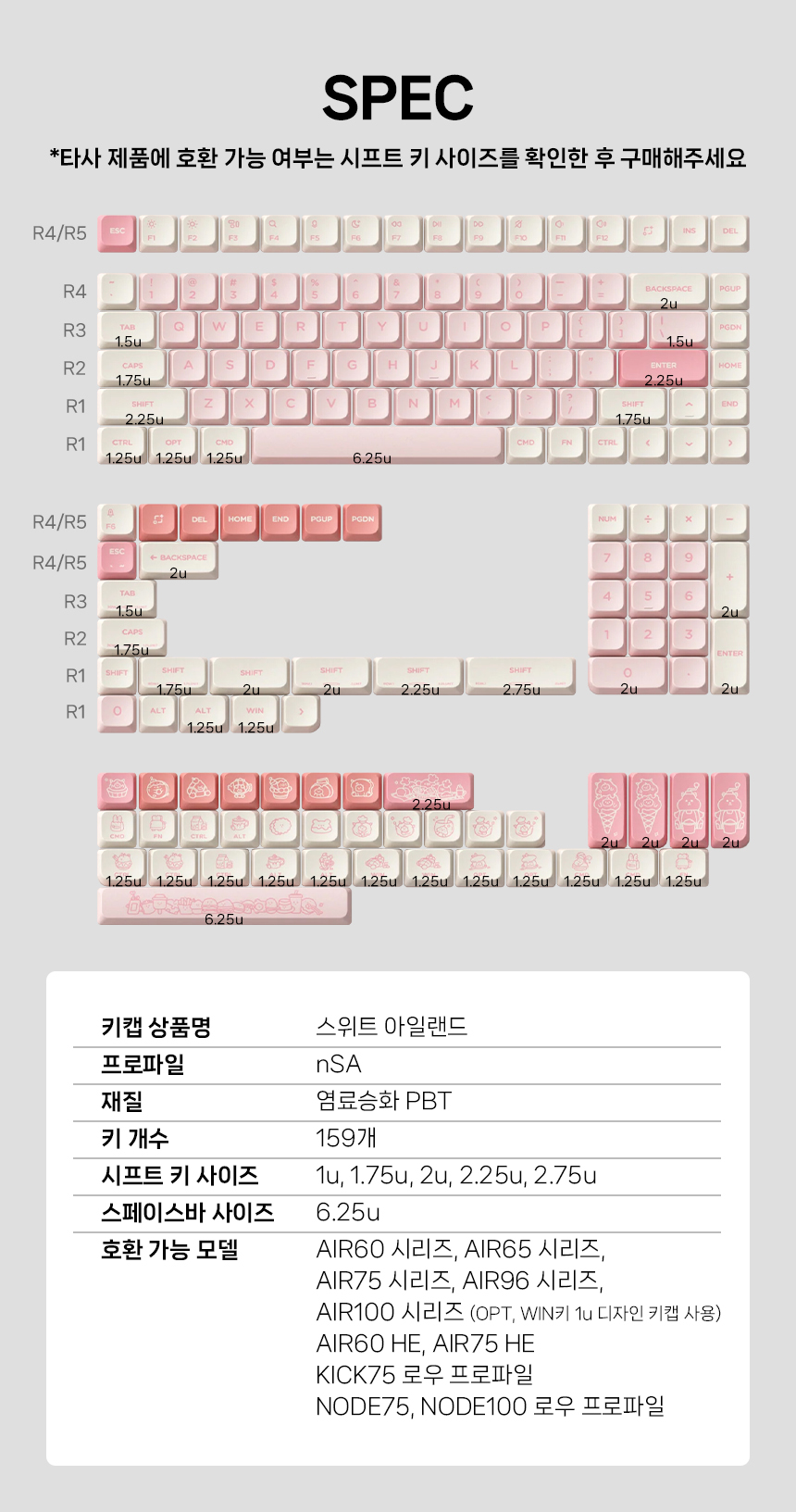 NUPHY 스위트 아일랜드 디자인 로우 프로파일 키캡 염료승화 PBT 영문