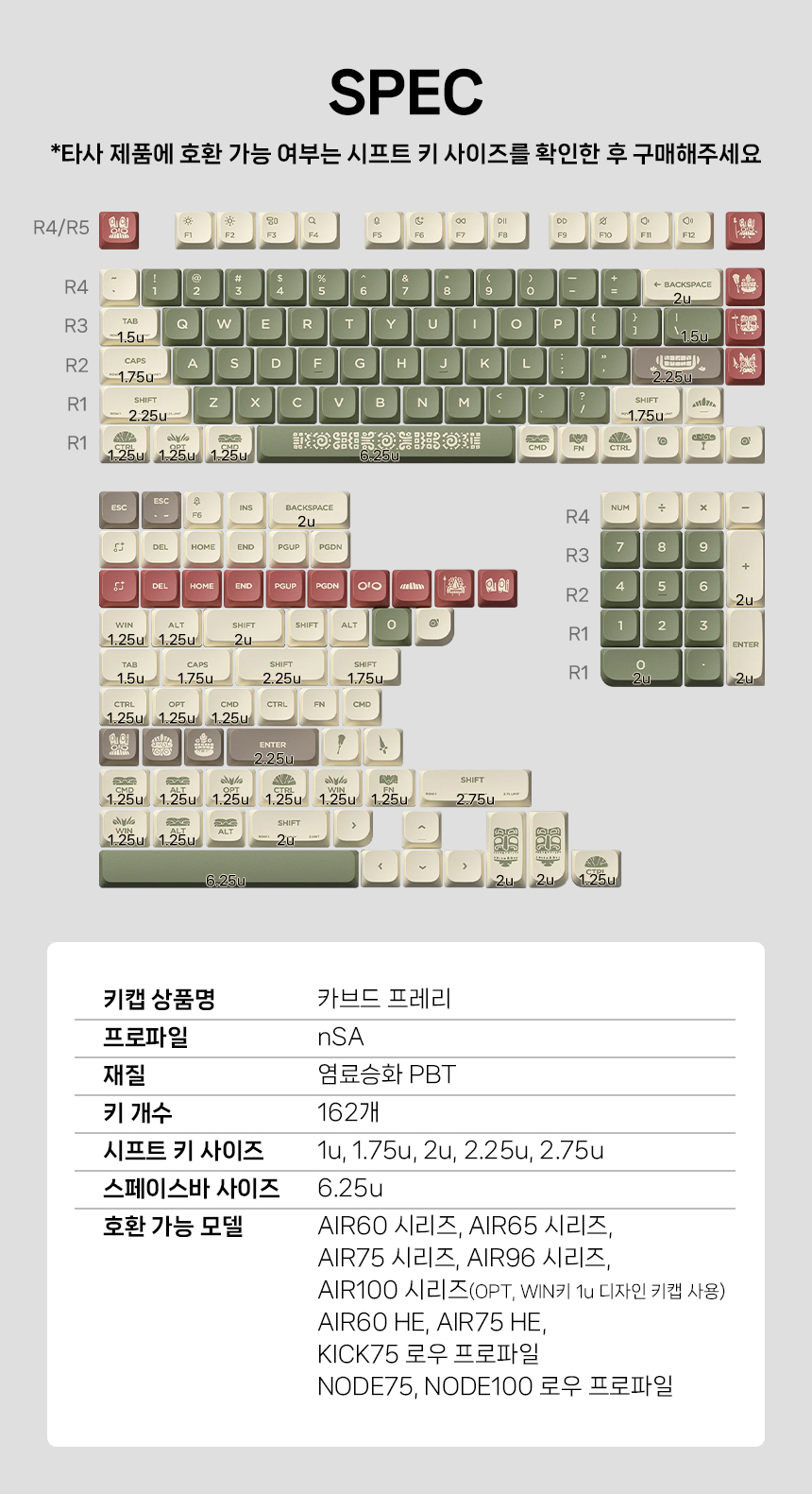 NUPHY 프레리 디자인 키캡 로우 프로파일 염료승화 PBT 영문