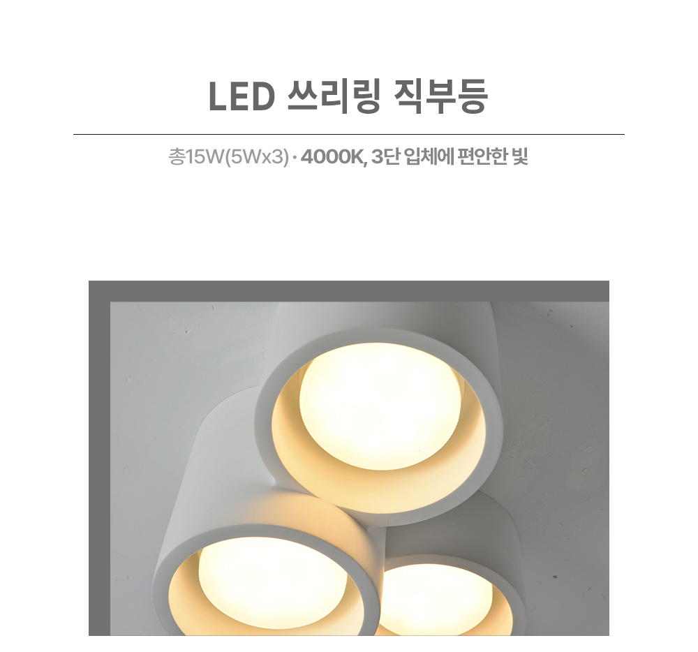 LED 쓰리링 직부 15W 주백색/4000K