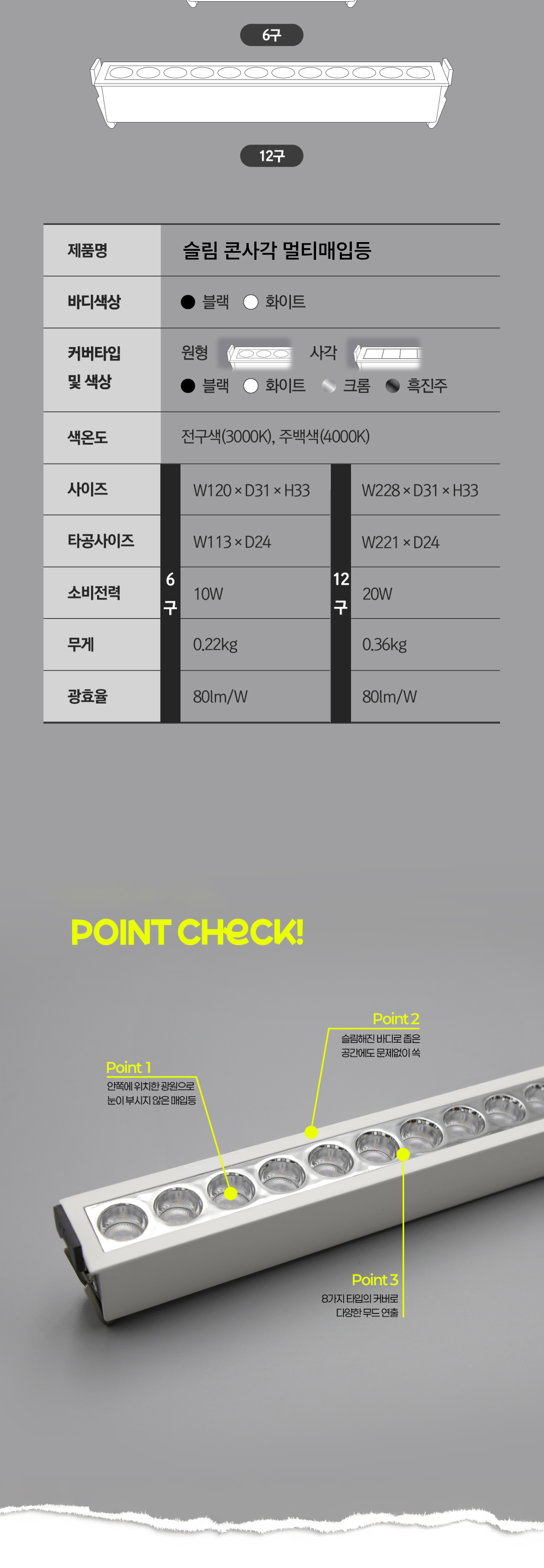 슬림 콘사각 멀티 매입등 10W 20W