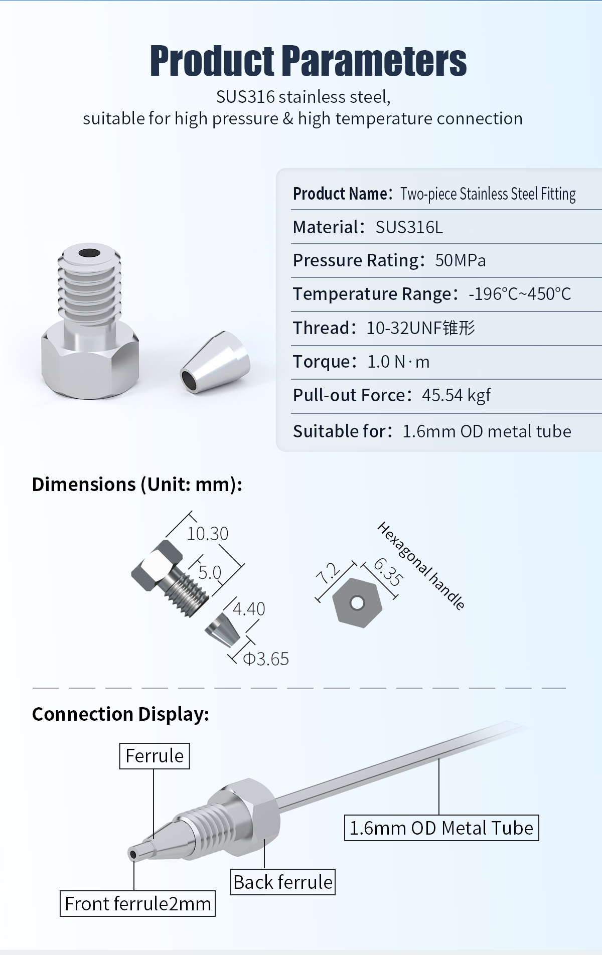 [Fitting] 10-32 UNF Stainless Steel HPLC Ferrule Fitting