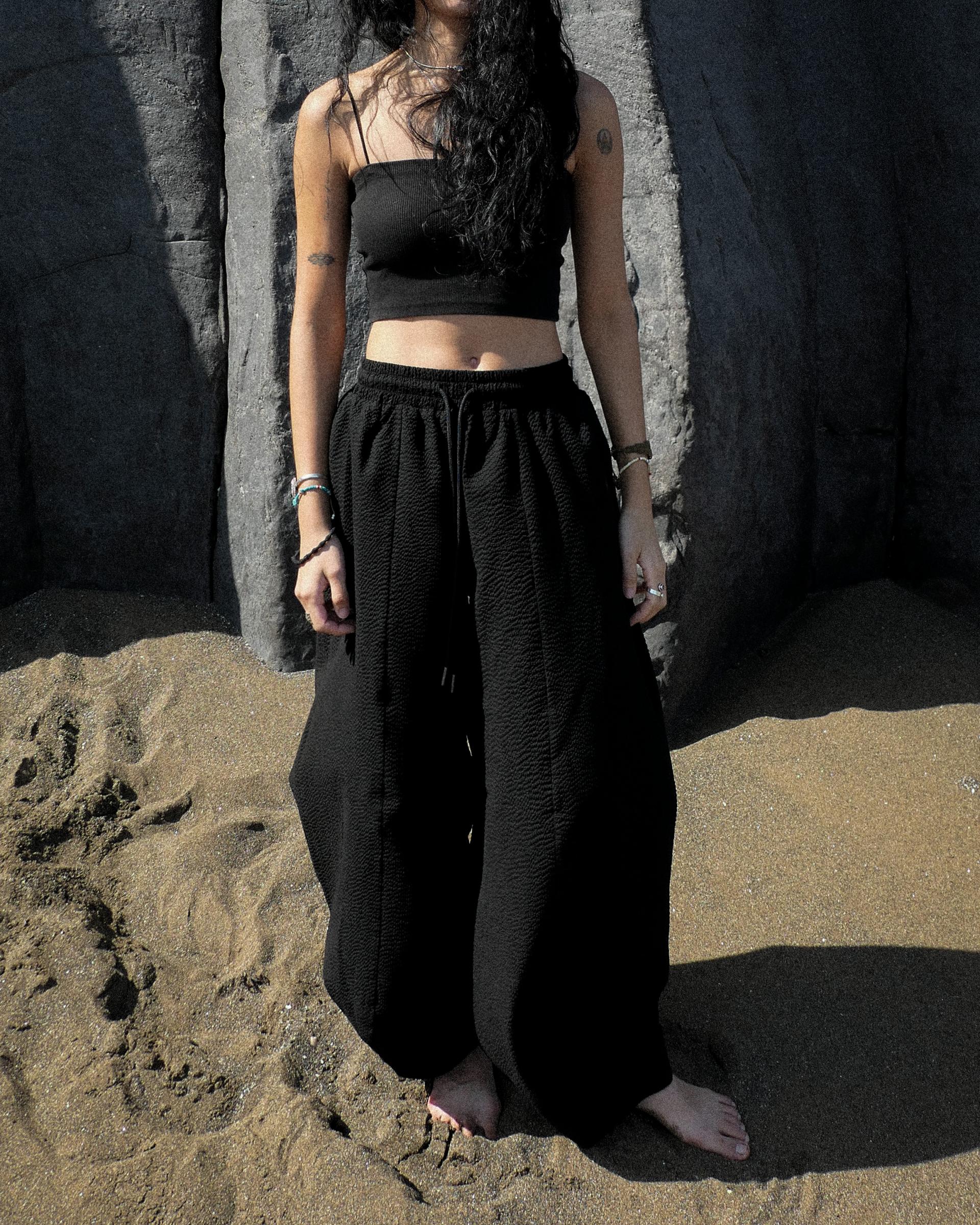 seersucker pi pants (black)