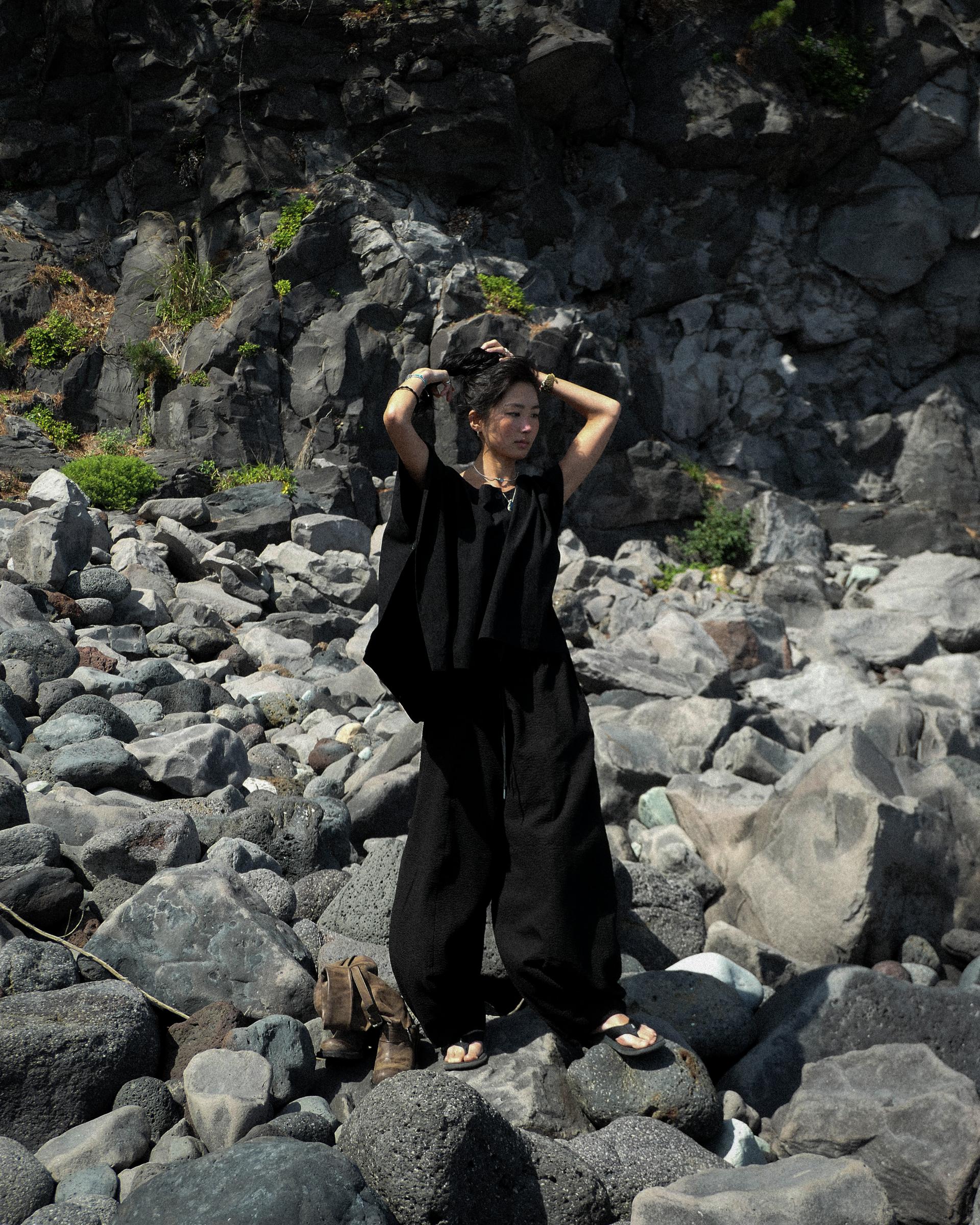 seersucker pi pants (black)