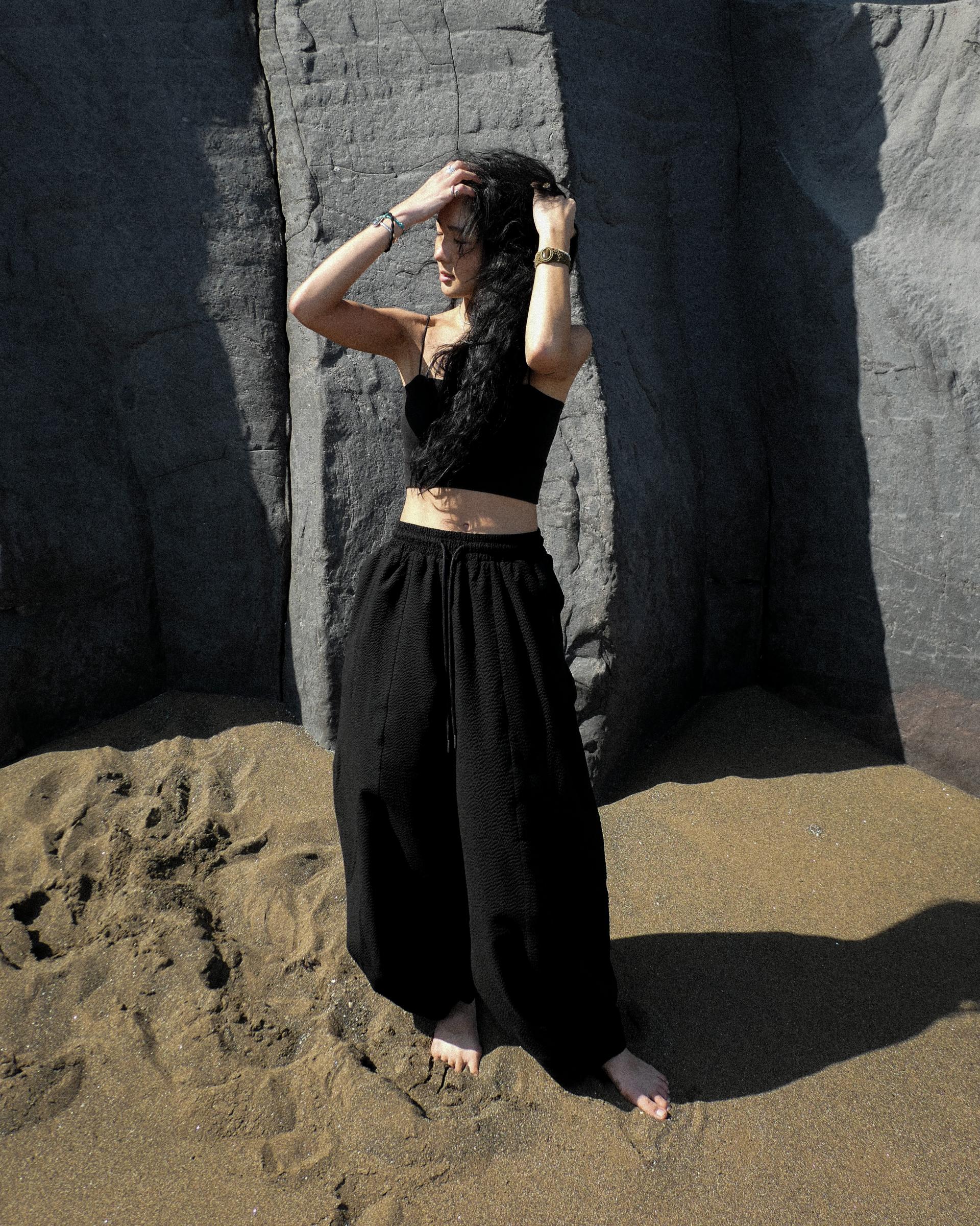 seersucker pi pants (black)
