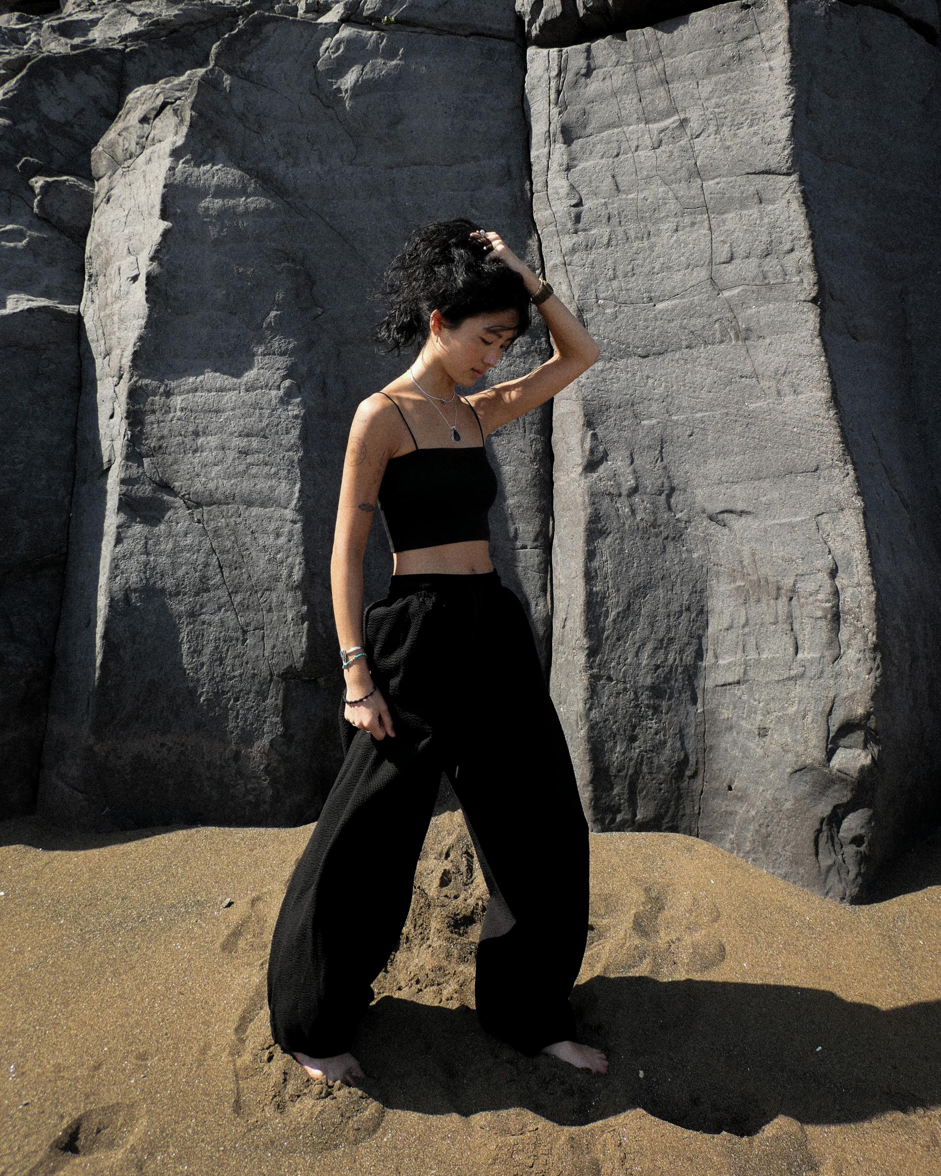 seersucker pi pants (black)