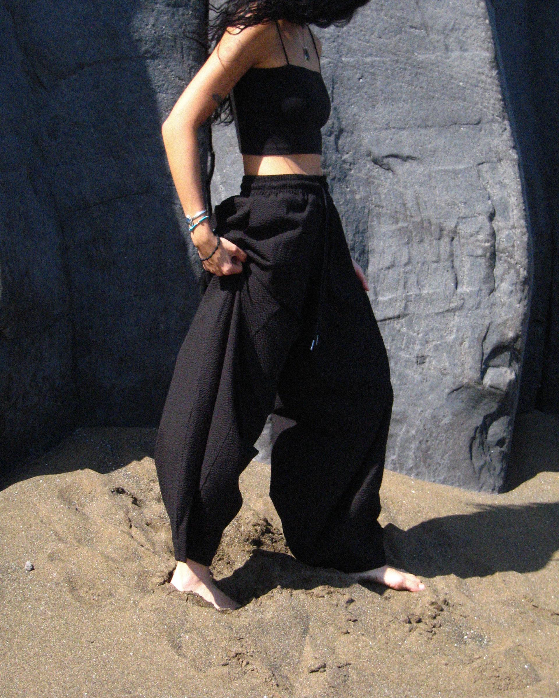 seersucker pi pants (black)