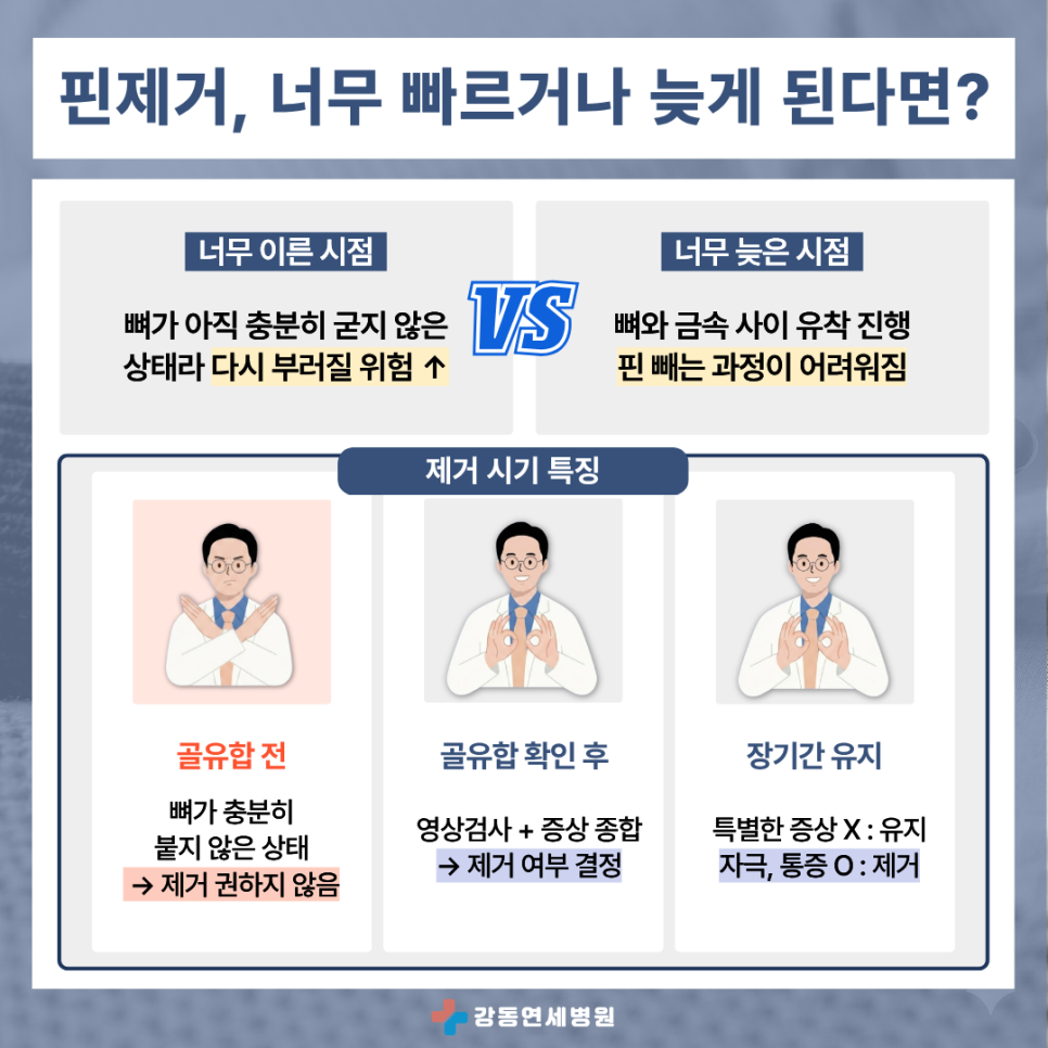 천호 고덕동 골절수술 정형외과에서 알려드리는 핀제거를 너무 늦거나 빠르게 할 경우 나타나는 문제들