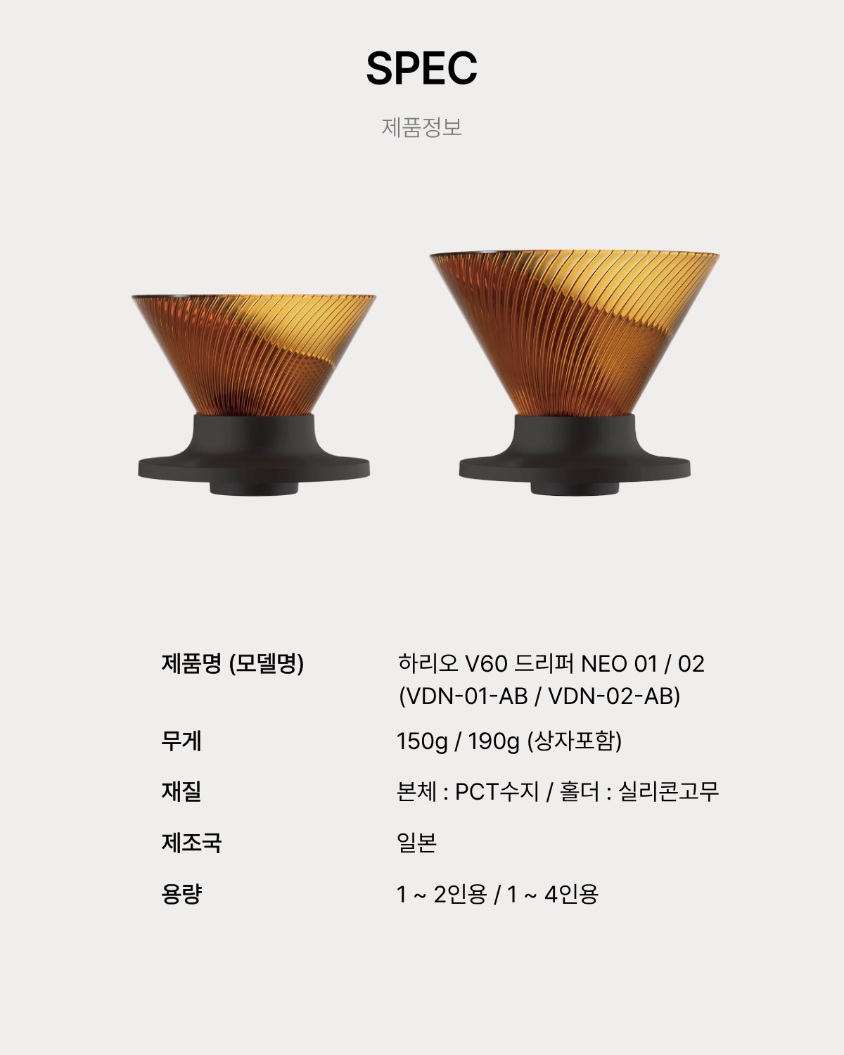 하리오 V60 네오 드리퍼 NEO 01 02 - 앰버