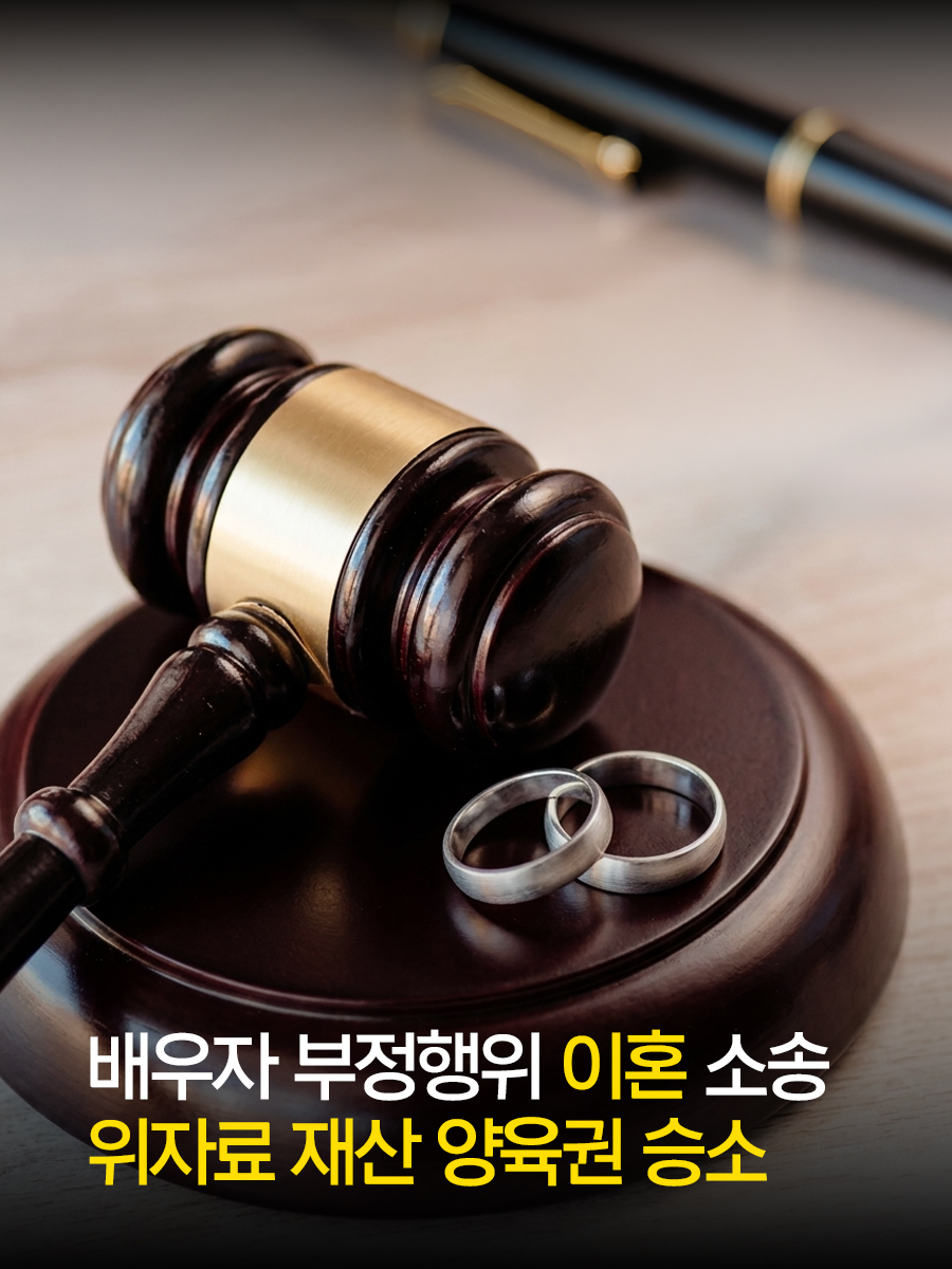 배우자 부정행위 이혼 소송 위자료 재산 양육권 승소