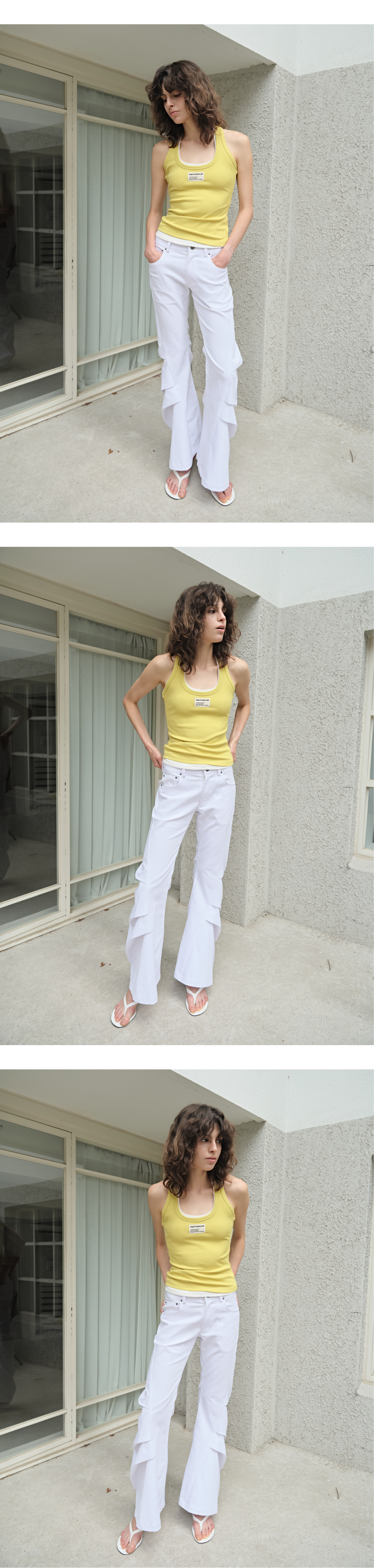 Draped tuck low-rise bootcut jeans_white