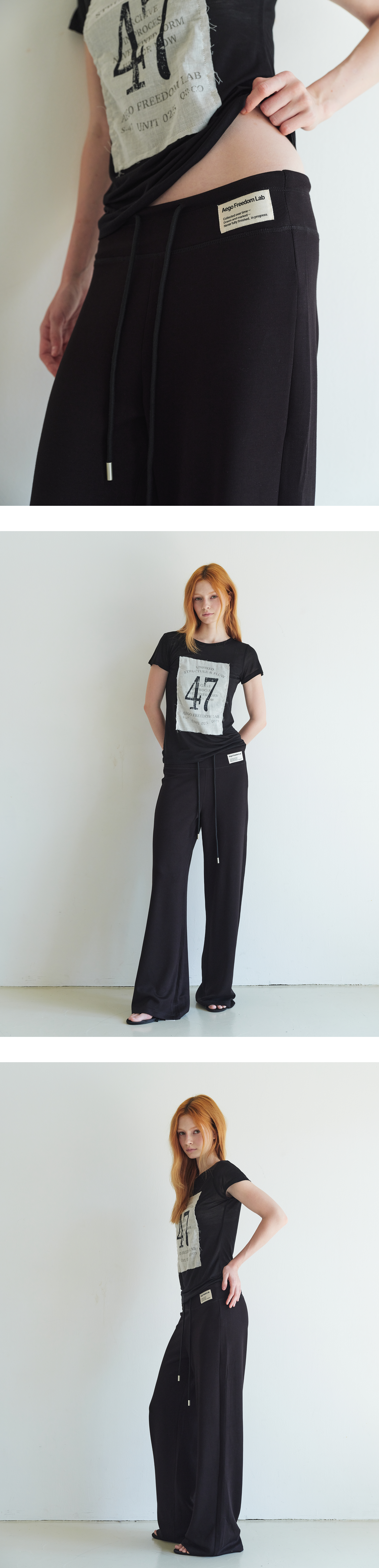 Canvas mini tag straight sweatpants_black