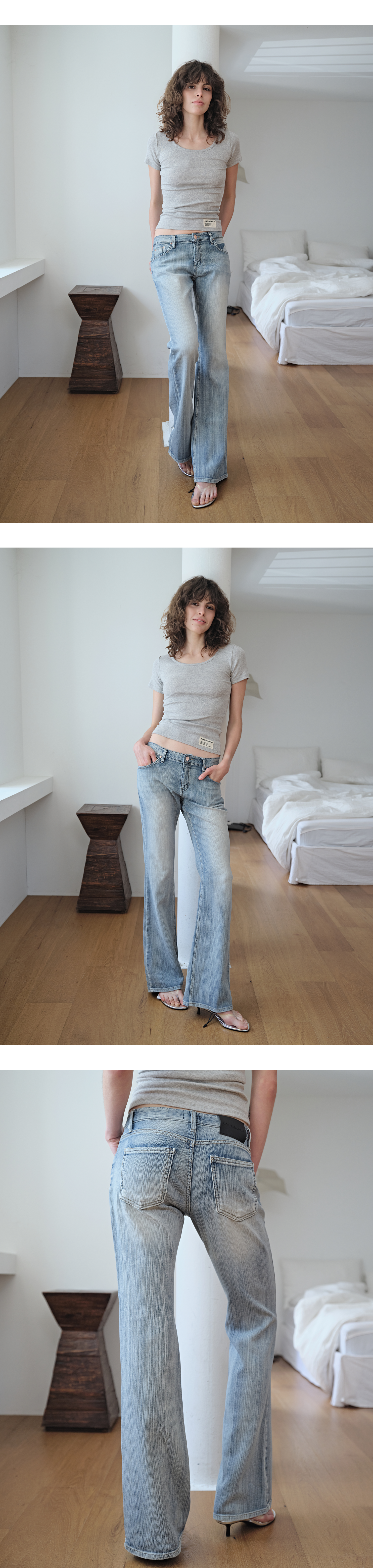 Striated light wash low-rise bootcut jeans