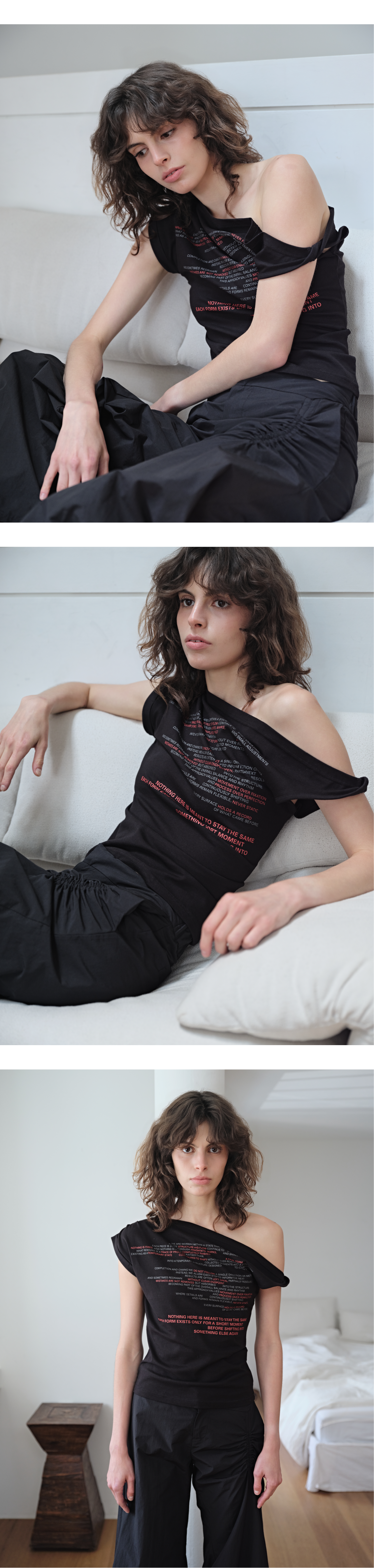 Twist tuck off-shoulder T_black