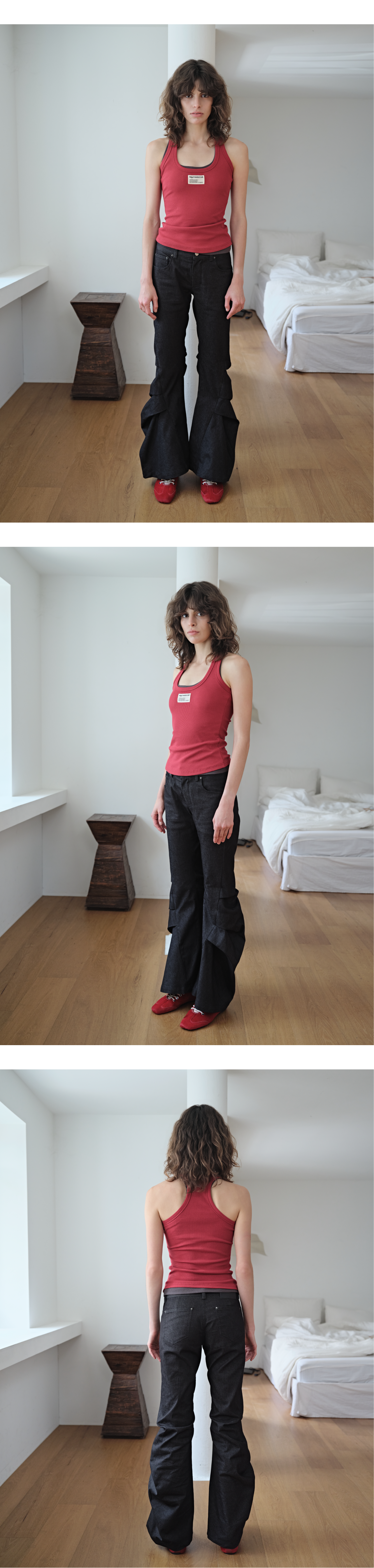Draped tuck low-rise bootcut jeans_black wash
