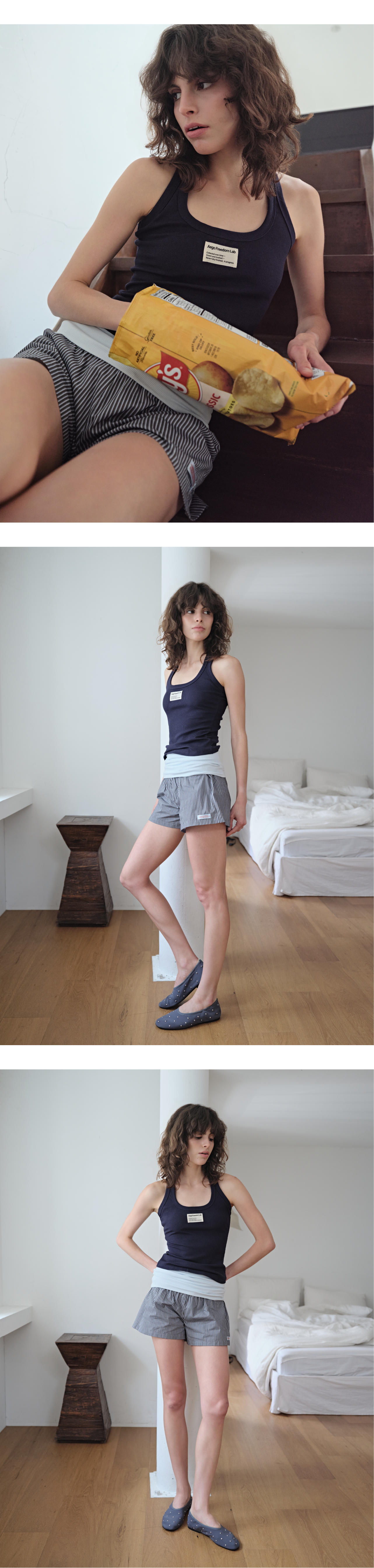 Fold-over waist stripe shorts_blue black