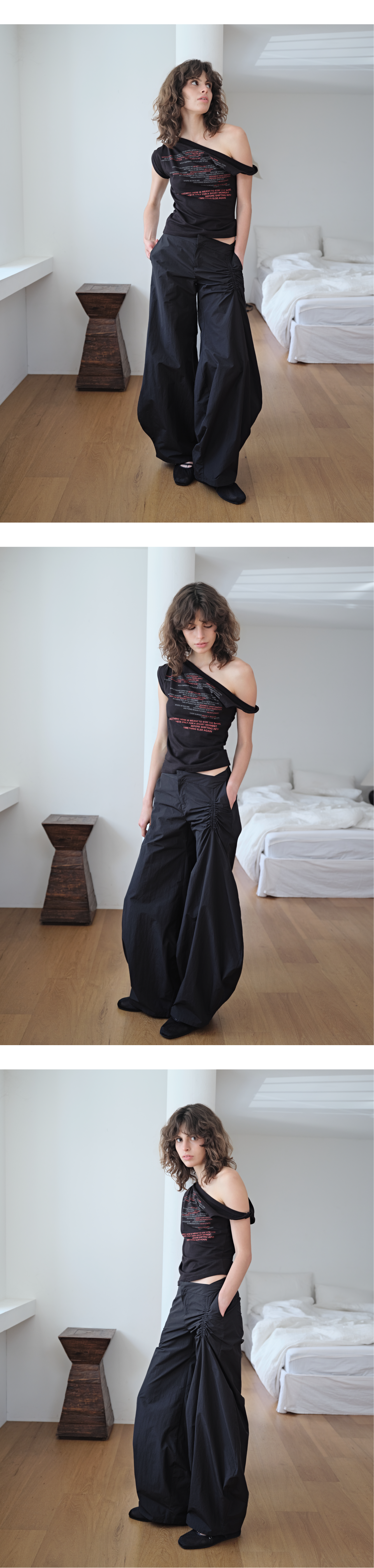 Shirring arch nylon pants_black