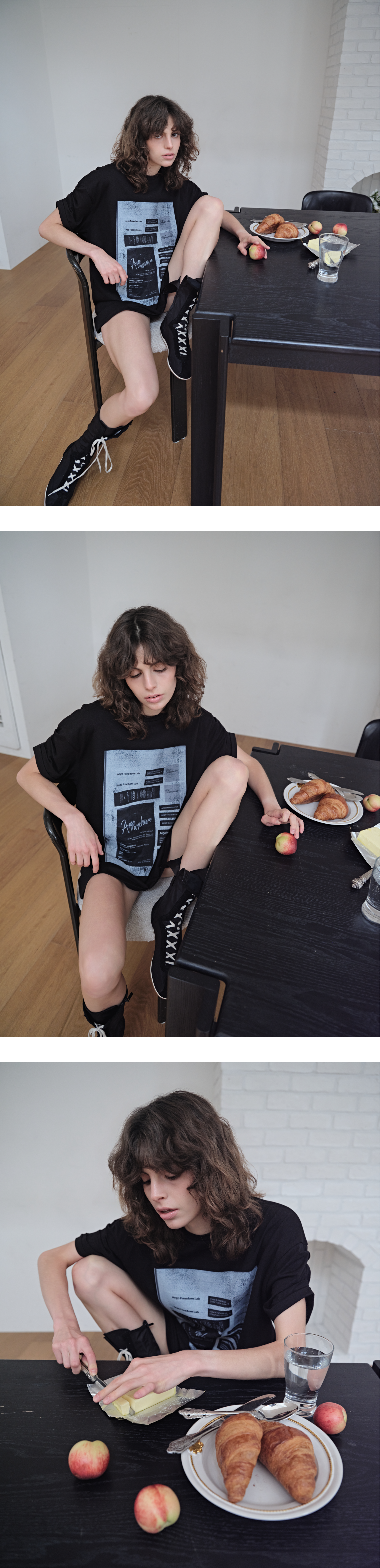Tuck roll-up sleeve graphic T_black
