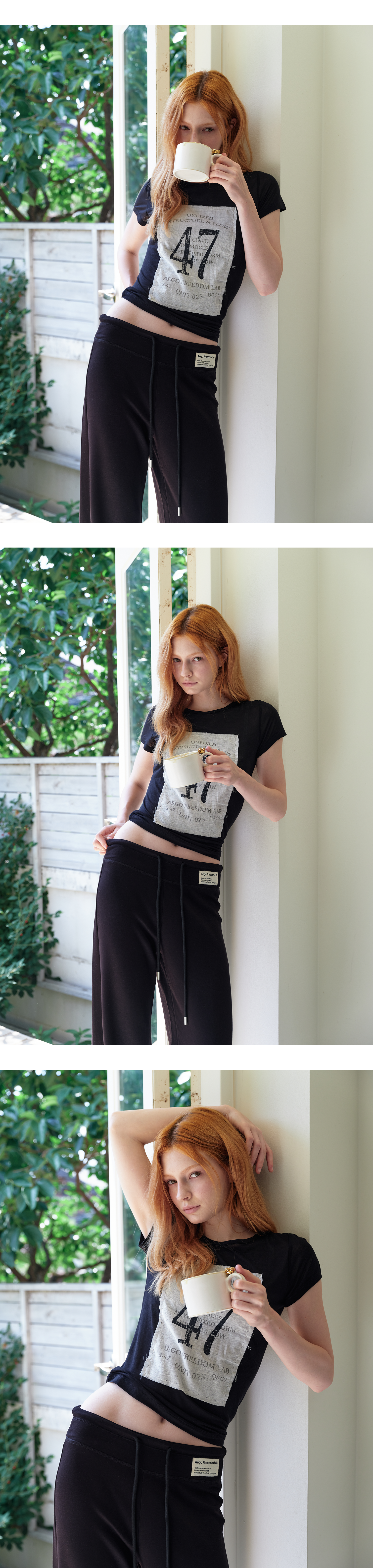 Sheer gauze patch graphic T_black