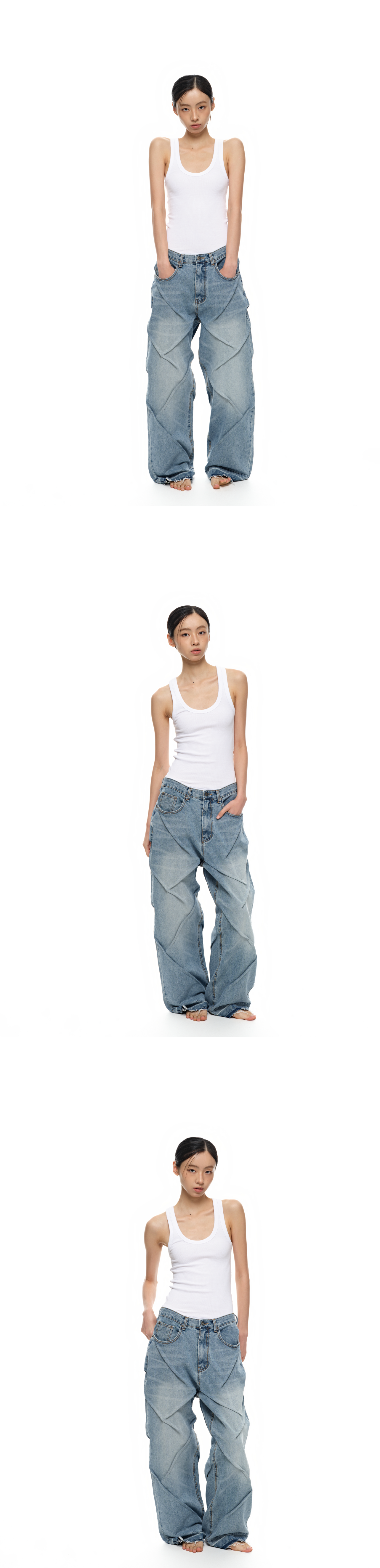 [upcycle] Nip ripple denim jeans_mid wash