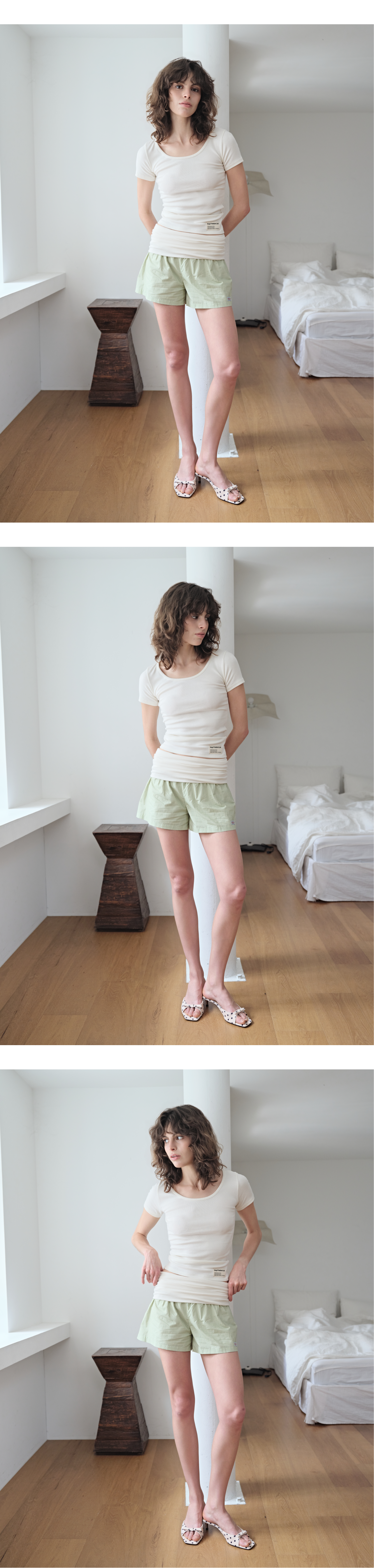 Fold-over waist stripe shorts_green