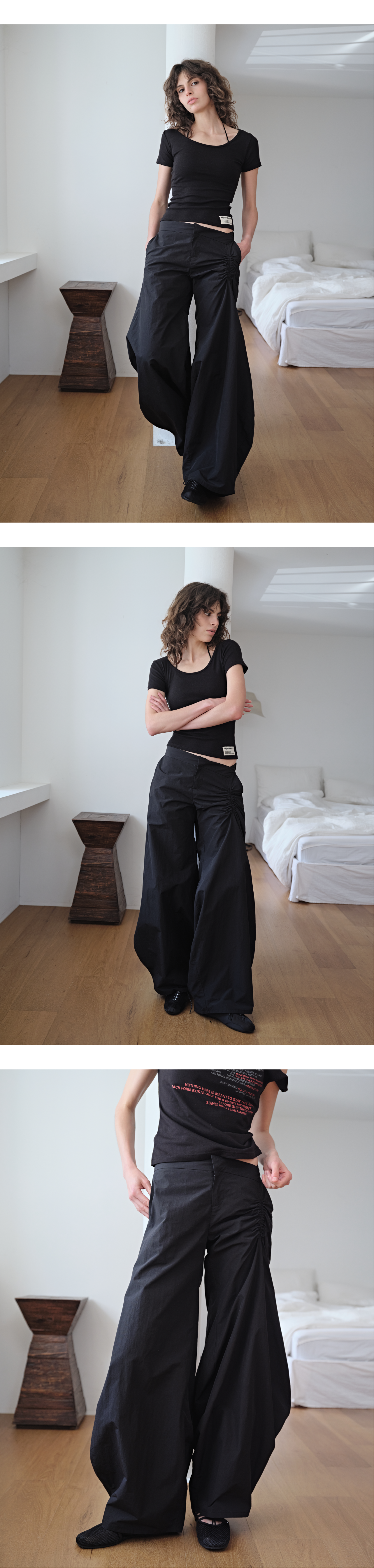 Shirring arch nylon pants_black