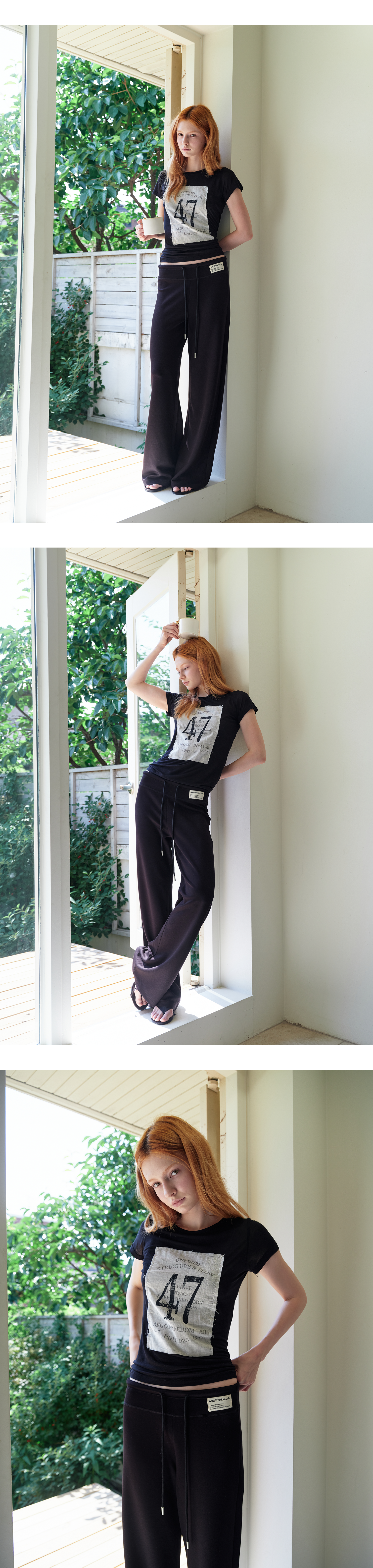 Canvas mini tag straight sweatpants_black
