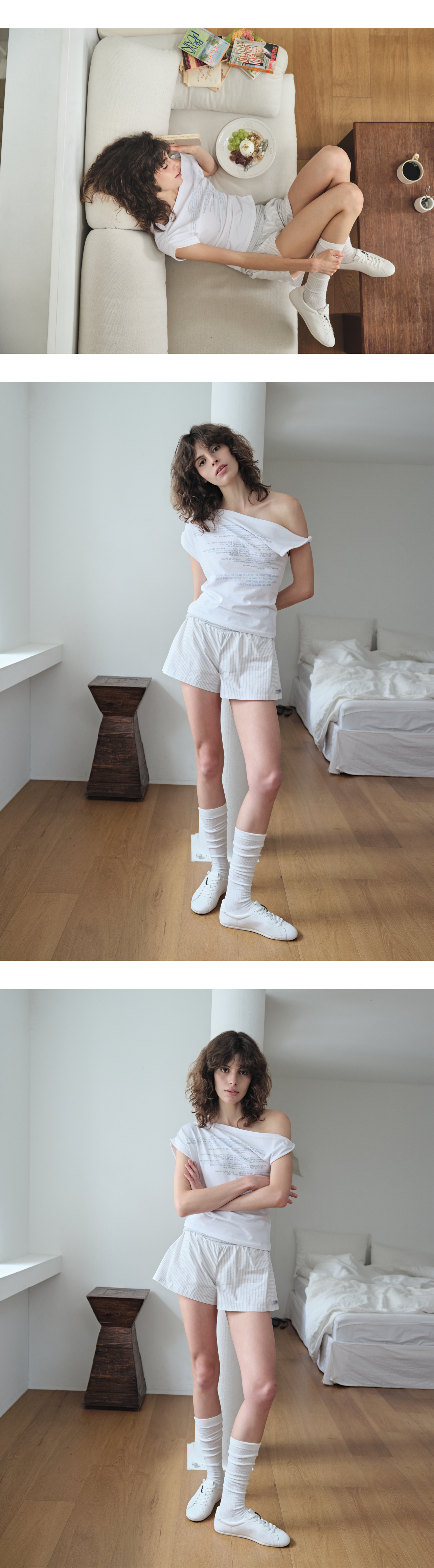 Fold-over waist stripe shorts_light gray
