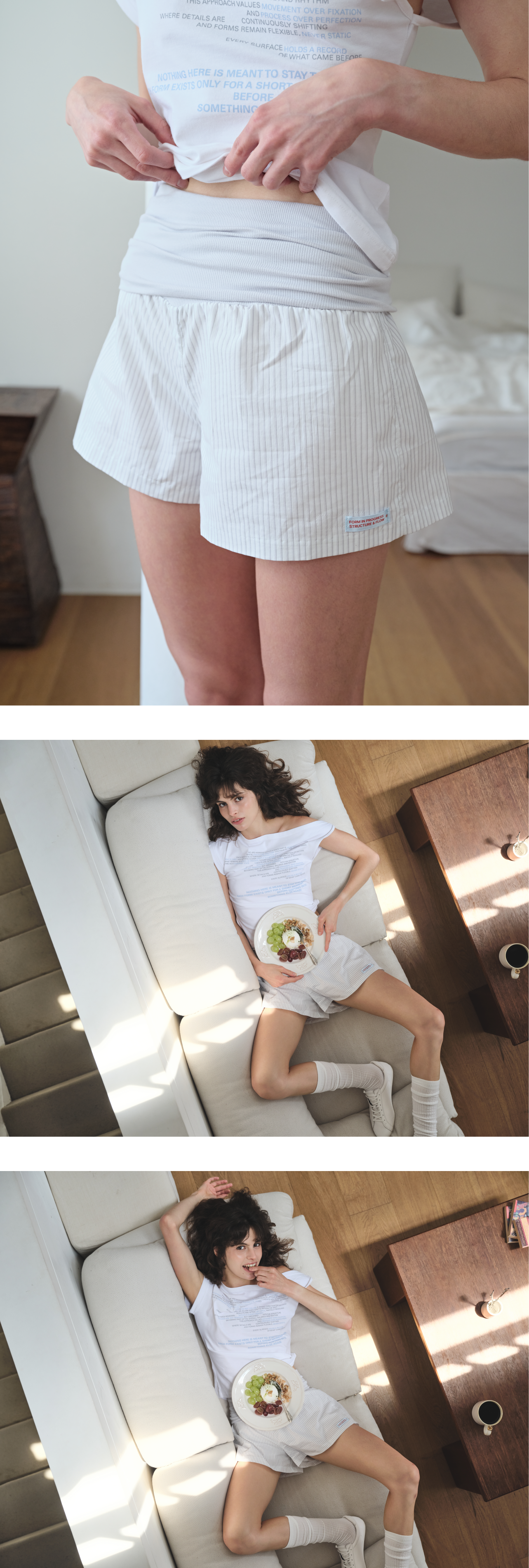 Fold-over waist stripe shorts_light gray