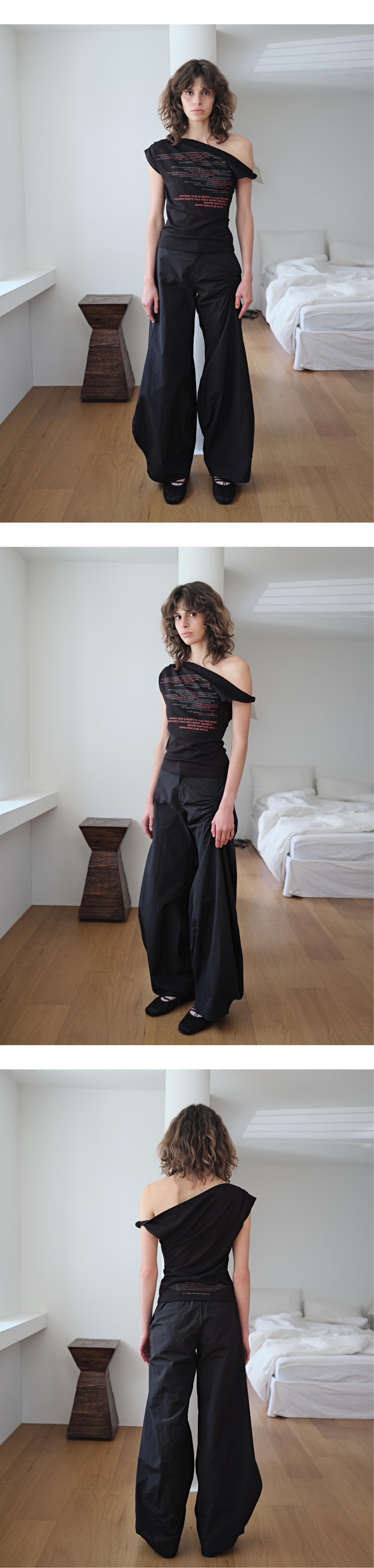 Shirring arch nylon pants_black