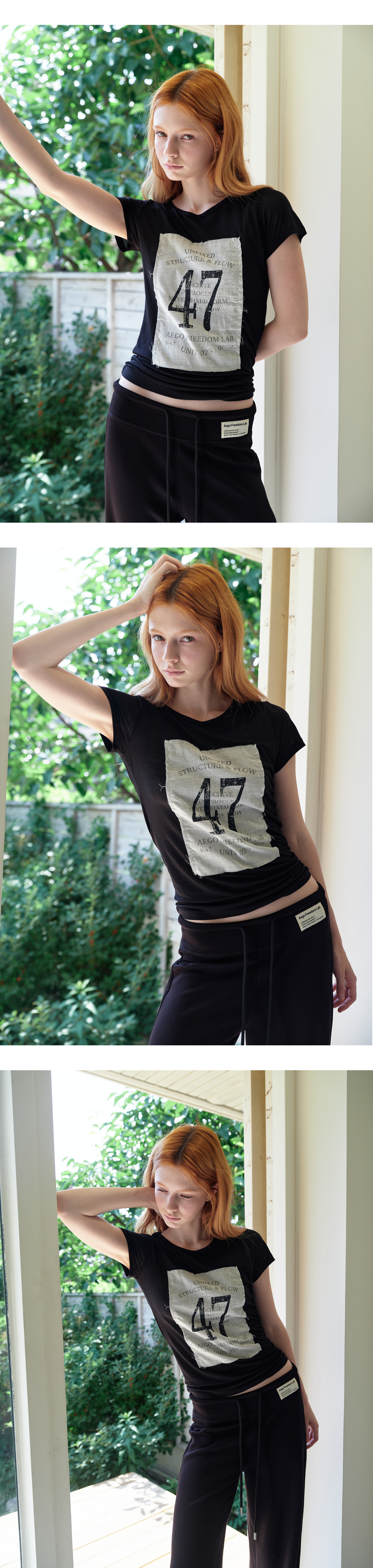 Sheer gauze patch graphic T_black