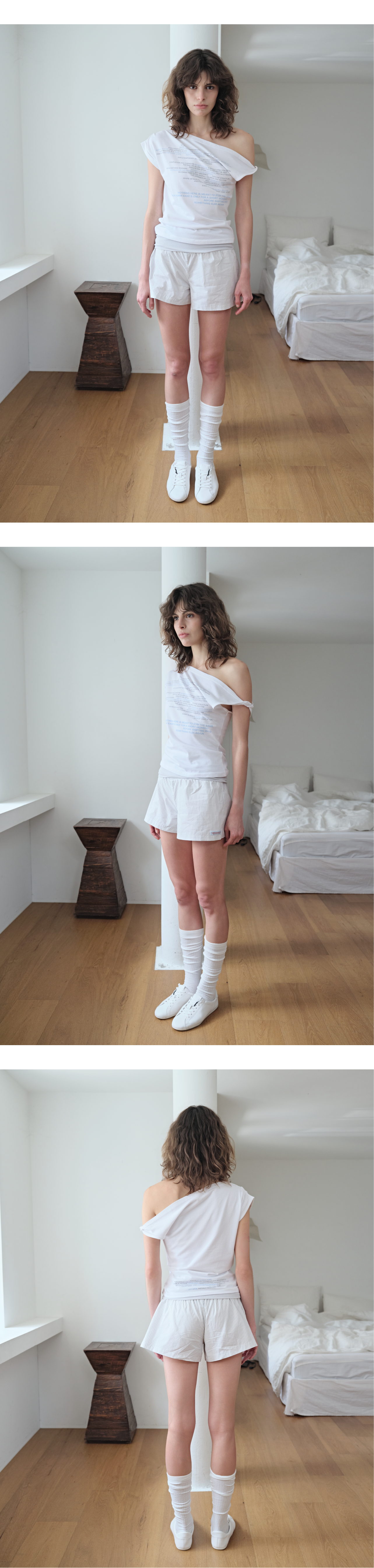 Fold-over waist stripe shorts_light gray