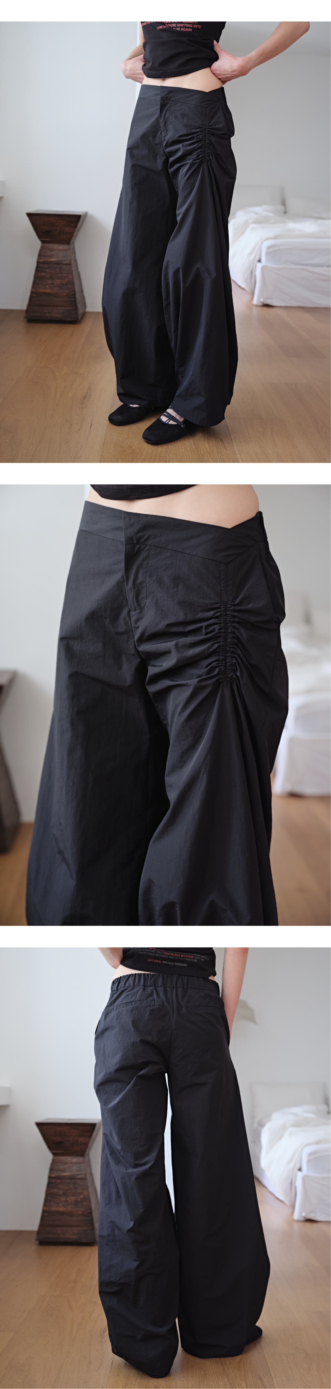 Shirring arch nylon pants_black
