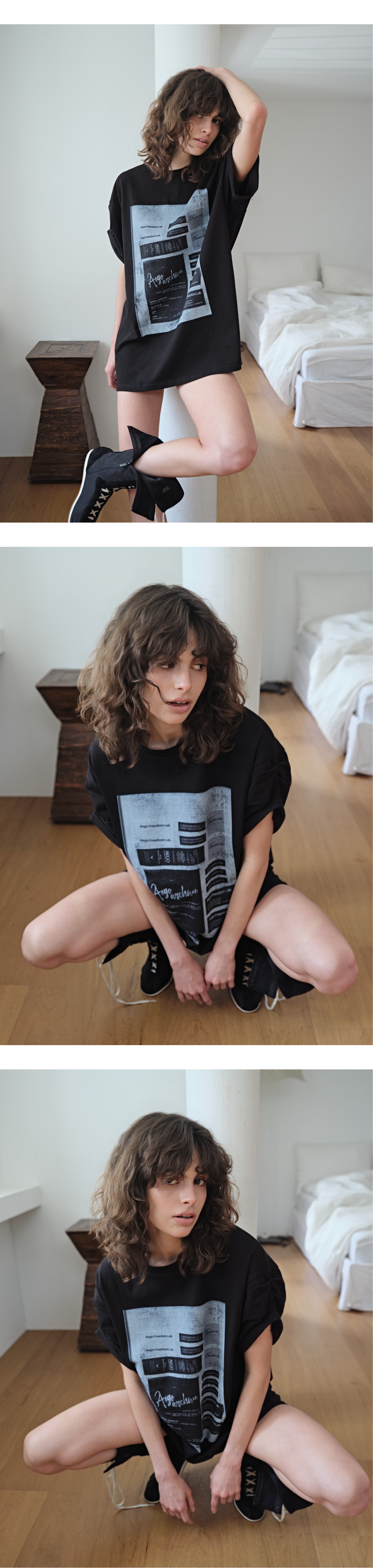 Tuck roll-up sleeve graphic T_black