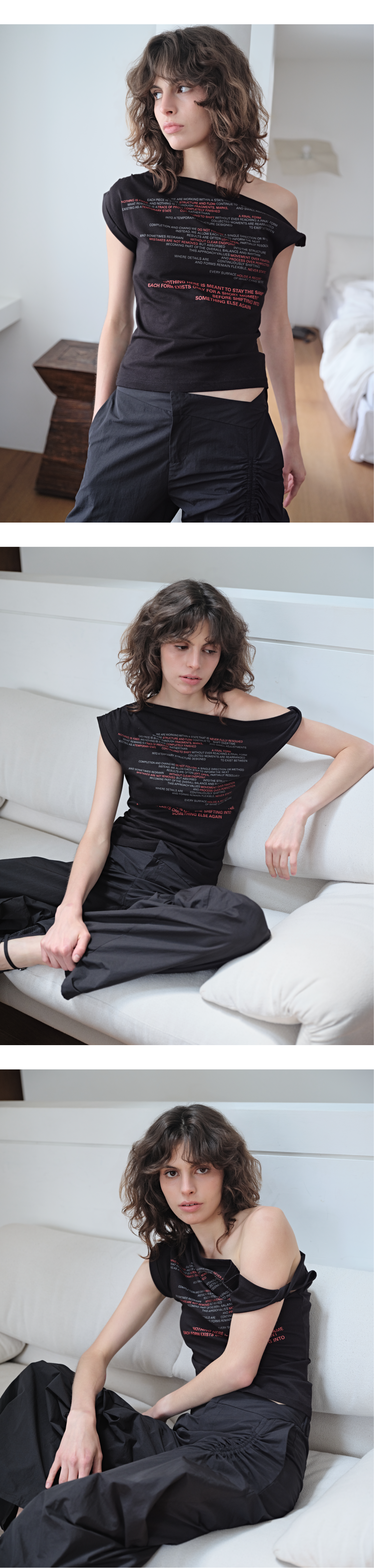 Twist tuck off-shoulder T_black